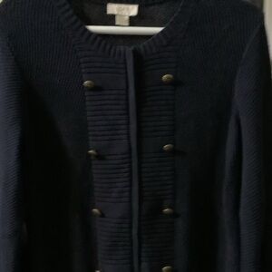 LOFT Navy Sweater, full zip, double breasted,‎ small